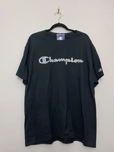 Mens Champion T Shirt Top Size XL Black Short Sleeve Logo Cotton Crew - Picture 1 of 3