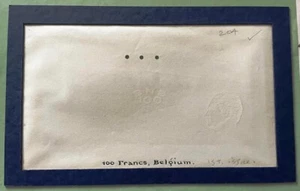 BELGIUM BNB 100 FRANCS WATERMARK PAPER PASTED ON BLACK CARDBOARD VERY RARE - Picture 1 of 1