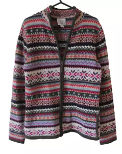 Cardigan Laura Ashley vintage 100% lana accogliente maglia multi fairisle zip taglia S - Foto 1 di 12