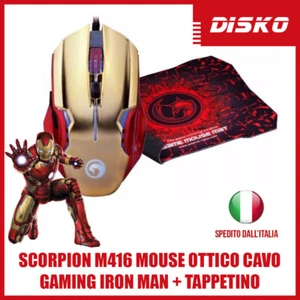 SCORPION M416 MOUSE OTTICO CAVO  GAMING  IRON MAN + TAPPETINO SMOOTH MARVO 28x24 - Foto 1 di 4