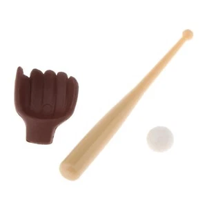 3 Stck./Set 1/12 Puppenhaus Mini Baseballschläger Handschuh & Ball Modell Spiel Ornamente - Bild 1 von 6