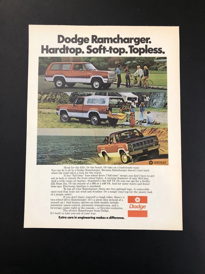 DODGE RAMCHARGER ORIGINAL VINTAGE PRINT AD ADVERTISEMENT PRINTED - Image 1 of 1