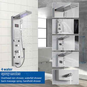 Stainless steel Shower Panel Tower System LED Rain Waterfall Massage Body Jets - Picture 1 of 12