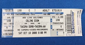 2008 Celine Dion Concert Ticket Stub Tacoma Dome Washington Oct 18 - Picture 1 of 3