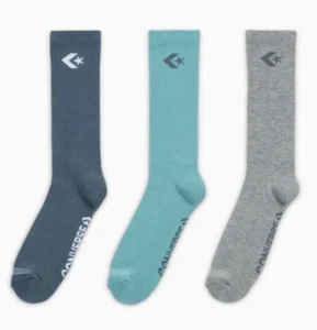 Men Converse 3-Pack Star Chevron Crew Socks Size 6 - 12 Grey Gray Teal Green - Picture 1 of 13