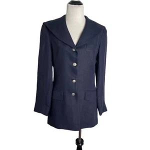 VTG J. McLaughlin for Sanyo 4 Navy Blue Linen Blend Blazer - Picture 1 of 7