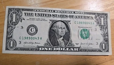 Billete de cumpleaños de $1 dólar 3/04/1989 19890043 Foto 1 de 2