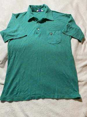 Vtg 70s Shirt Mens Sport Knit Polo Disco Green Mod Sz M. Fits Like A Small - Image 1 of 4