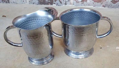 Juego de azúcar y crema vintage de acero inoxidable cromado●aspecto guijarrado●Clásico y limpio  Foto 1 de 4