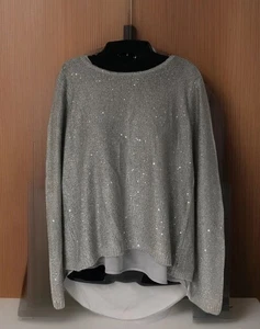 Verve Ami Damenpullover silber metallic Glitzer Lagenlook hinten offen Schlitz M neu mit Etikett - Bild 1 von 8