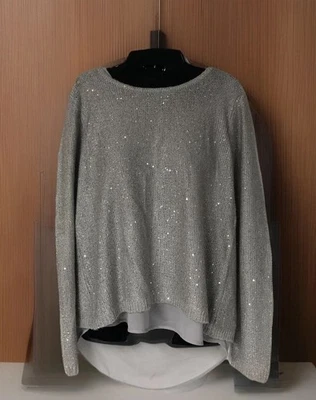 Verve Ami Silver Metallic Sparkle Layered Open Slit Back M Womens Sweater NWT - Image 1 of 4