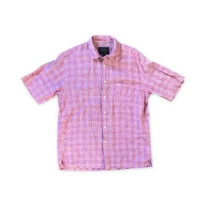 Jos. A. Bank Reserve Pink 100% Linen Chambray short Sleeve Shirt Medium - Picture 1 of 5