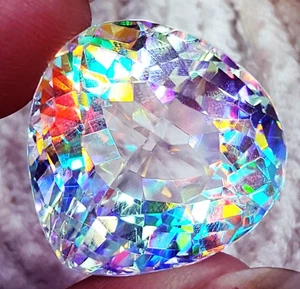 Certified 40To 45 Ct Mystic Quartz In Rainbow Color Pear Cut Loose Gemstone - Picture 1 of 8