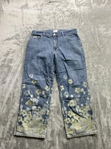 Calvin Klein Jeans Y2K Capri Cropped Floral Cute Womens Sz 6 Blue Denim Short - Picture 1 of 14