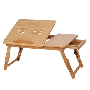 Portable Folding Bamboo Bed Laptop Desk Adjustable Lap Notebook Table Stand Tray - Picture 1 of 17