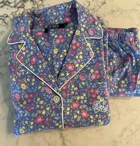 Nuevo Conjunto de Pijama Ralph Lauren Floral Capri Pequeño Algodón Bordado Etiqueta Negra  - Imagen 1 de 12