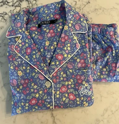 New Ralph Lauren Floral Capri Pajamas Set Small Cotton Embroidered Black Label  - Image 1 of 4