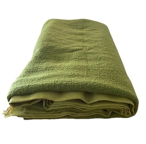 Vintage Satin Trim Cabin Blanket Avocado Green 1970s Waffle Weave Retro 78”x 81” - Picture 1 of 12