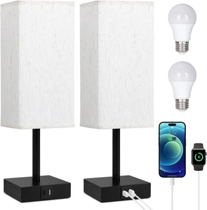 Bedside Table Lamp with USB Ports - Set of 2 Touch Control Lamp for Bedroom with - Picture 1 of 6