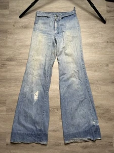 Vintage 70s Hippie Flare Jeans Bell Bottom Blue Denim Disco Live Ins Talon Zip - Picture 1 of 16