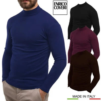 Maglione uomo lupetto rasato misto lana merino ENRICO COVERI S M L XL XXL - Immagine 1 di 4