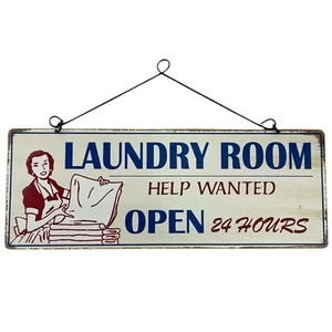 Laundry Room Help Wanted Tin Sign Wall Plaque 1950 Style Vintage Retro Farmhouse - Picture 1 of 10