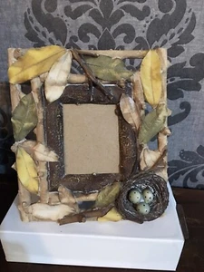 Vintage Intercraft Picture Frame Resin Bird Nest Eggs Blue Sticks Leaves 3-D - Imagen 1 de 11