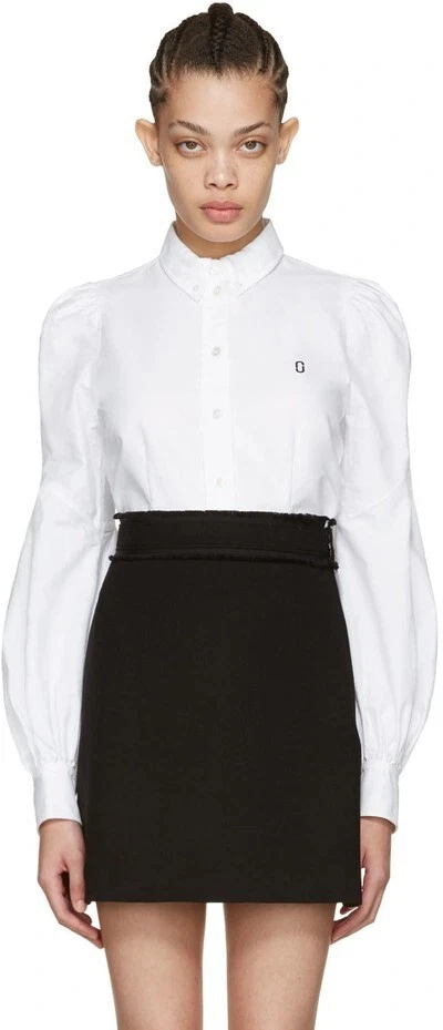Camisa Top Marc Jacobs Blanca Puff Manga Bishop Cuello Pecho Logo Ropa de Trabajo 8  Foto 1 de 4
