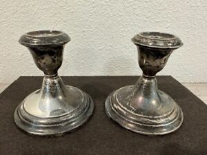 Set of 2 Vintage Gorham Candlestick Holders #661 Sterling Cement Filled 3.5"