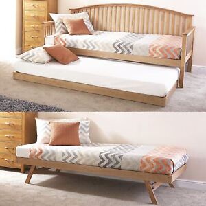Wooden 3ft Single Day Bed Frame & Trundle Guest Oak Bedstead Traditional Bedroom