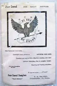 In God We Trust VTG Stamped Cross Stitch Kit Eagle Sampler Linen Patriotic - Picture 1 of 4