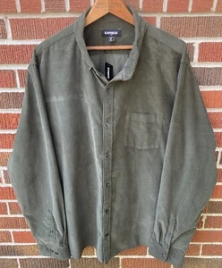 NWT EXPRESS MEN'S GREEN SOFT CORDUROY LONG SLEEVE BUTTON SHIRT XXL - Picture 1 of 4