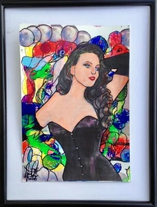 GRAFE/DALI  Acryl/Karton 22 x 31 cm " Top Sexy Model" Unikat - Bild 1 von 8