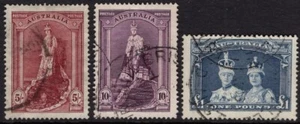 1938 Australia Coronation Robes Thick Paper Set Of 3 Good To Fine Used - Imagen 1 de 1