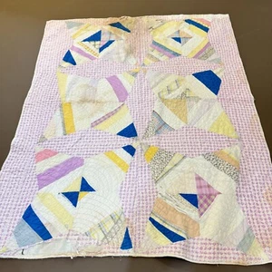 Vintage patchwork quilt twin feed sack cotton purple star primitive rustic - Picture 1 of 19