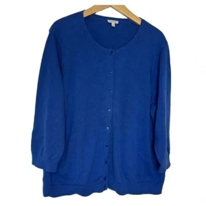 Talbots 3X blue cotton button down cardigan with raised dots - Picture 1 of 7