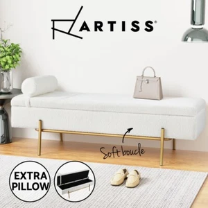 Artiss Storage Ottoman Bed Blanket Box 140cm Extra Pillow Footstool Boucle White - Picture 1 of 8