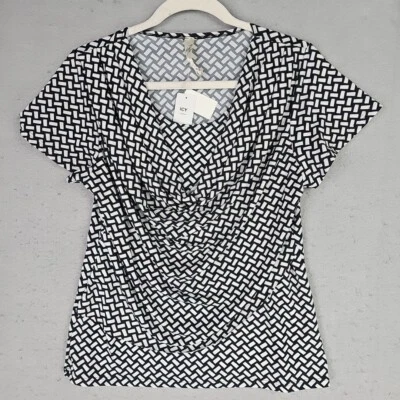 Blusa ICY Moda Mujer M Negra/Blanca Estampado Jersey Tejido Capucha Cuello Negocios Nueva con Etiquetas Foto 1 de 4