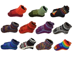 Damen-Knöchelschuhe handgestrickt mehrfarbig Fleece gefüttert Wolle weich kuschelig Socken - Bild 1 von 25