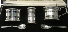 Set cruet argento 925 Art Déco (vasetti di senape/pepe/salina) - Contrassegnato 1931