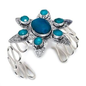 Mine Skota Emerald Gemstone 925 Silver Cuff Bracelet Adjustable