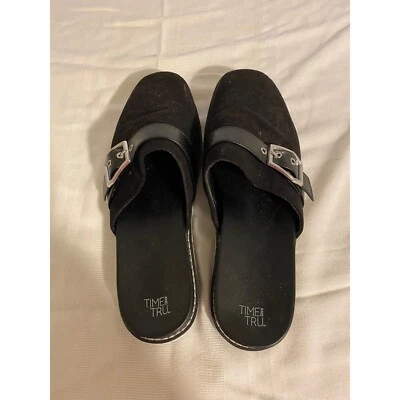 Mules Time And Tru para mujer negros con hebilla sin cordones talla 10 Foto 1 de 4