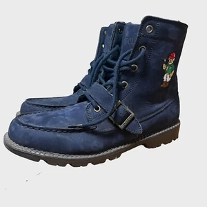 Polo Ralph Lauren Bear Men’s Boys Size US 6.5 Navy Blue Rubber Leather Boots - Picture 1 of 11