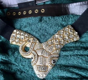 Vintage Rare ERMINE BEVERLY HILLS SNAKE CRYSTAL PEARL BLACK BELT 28”- 33” - Picture 1 of 8