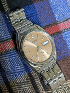 SEIKO 5 Automatic 7S26-0430 Pink Dial Genuine Bracelet Used From Japan - Picture 1 of 4