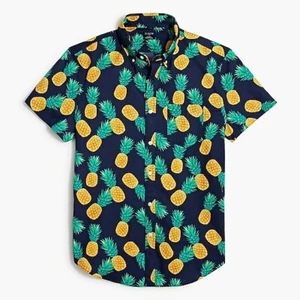 J Crew Mens Printed SS Hawaiian Island Shirt 2XL Navy With Pineapples MSRP 69.50 - Picture 1 of 6