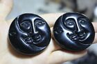 2pcs 5cm Natural black obsidian carved moon and sun