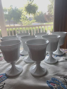 VTG Indiana Grape Harvest White Milk Glass Pedestal Footed Goblets Lot of 8 - Picture 1 of 6