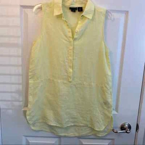 NWOT Tahari Yellow Linen Popover Tunic Half Front Button Sleeveless. Medium - Picture 1 of 6
