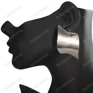 LARGE CLIP ON retro CURVED EARRINGS brushed satin metal GOLD/SILVER FASHION clip - Picture 1 of 11